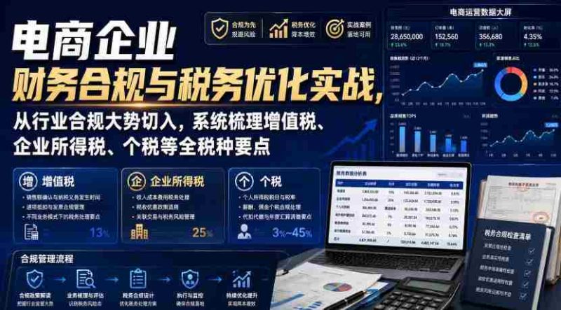 电商企业财务合规与税务优化实战,从行业合规大势切入,系统梳理增值税、企业所得税、个税等全税种要点-湘创网