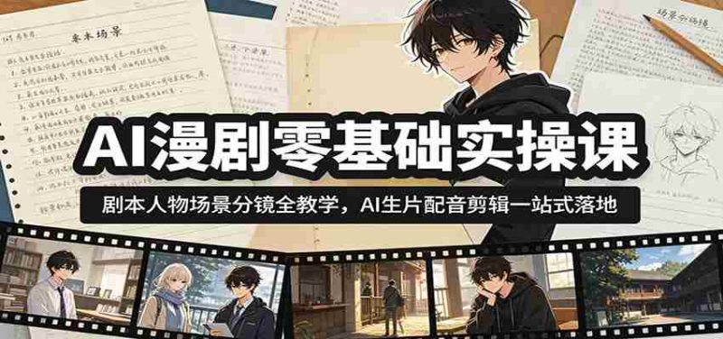 AI漫剧零基础实操课:剧本人物场景分镜全教学,AI生片配音剪辑一站式落地-湘创网