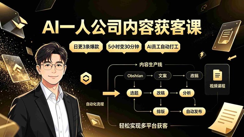 (19387期)AI一人公司内容获客课:日更3条爆款×5小时变30分钟×AI员工自动打工,轻松实现多平台获客-湘创网