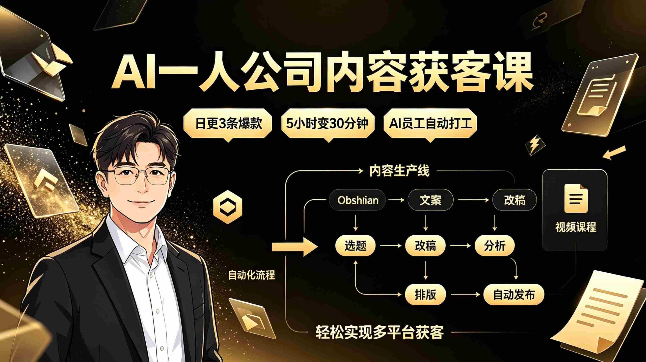 (19387期)AI一人公司内容获客课:日更3条爆款×5小时变30分钟×AI员工自动打工,轻松实现多平台获客-湘创网