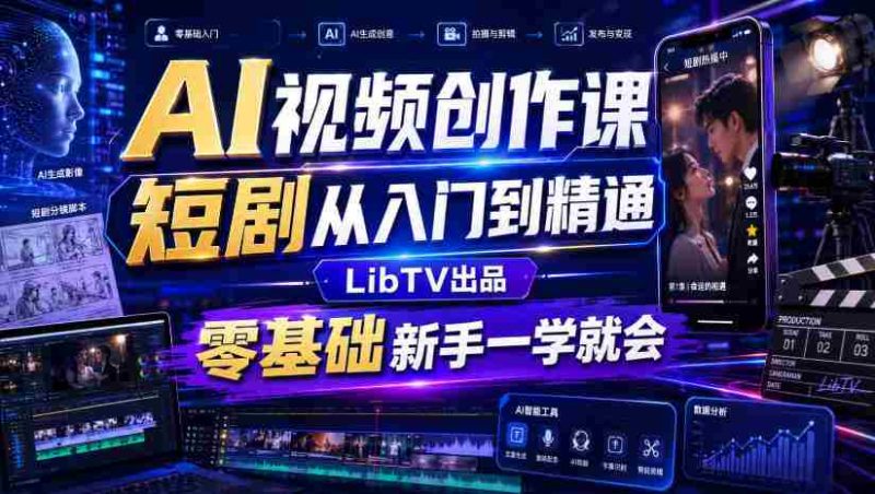 AI视频创作课,短剧从入门到精通,LibTV出品,零基础新手一学就会-湘创网