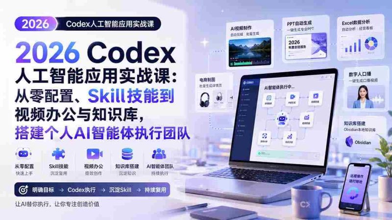(20067期)2026 Codex人工智能应用实战课:从零配置、Skill技能到视频办公与知识库,搭建个人AI智能体执行团队-湘创网