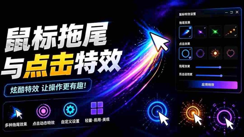 (19356期)Windows特效小工具!一键给你的鼠标添加拖尾与点击动态特效,吾爱出品,免费使用 Mouse Trail-湘创网