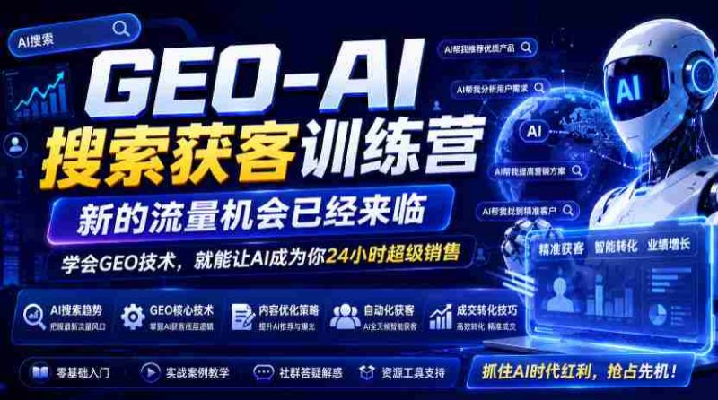 GEO-AI搜索获客训练营,新的流量机会已经来临,学会GEO技术,就能让AI成为你24小时超级销售-湘创网