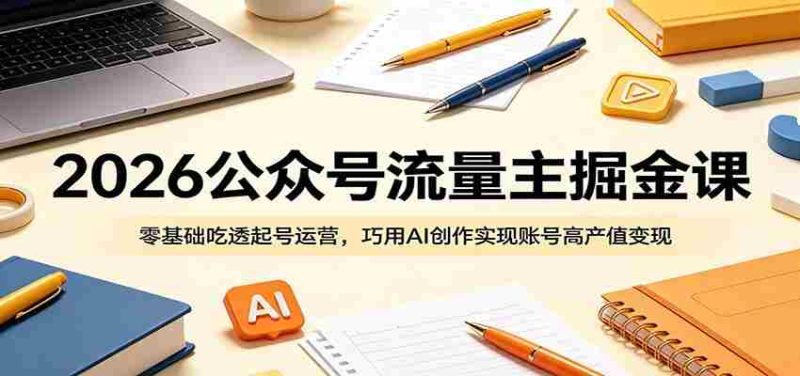 2026公众号流量主掘金课:零基础吃透起号运营,巧用AI创作实现账号高产值变现-湘创网