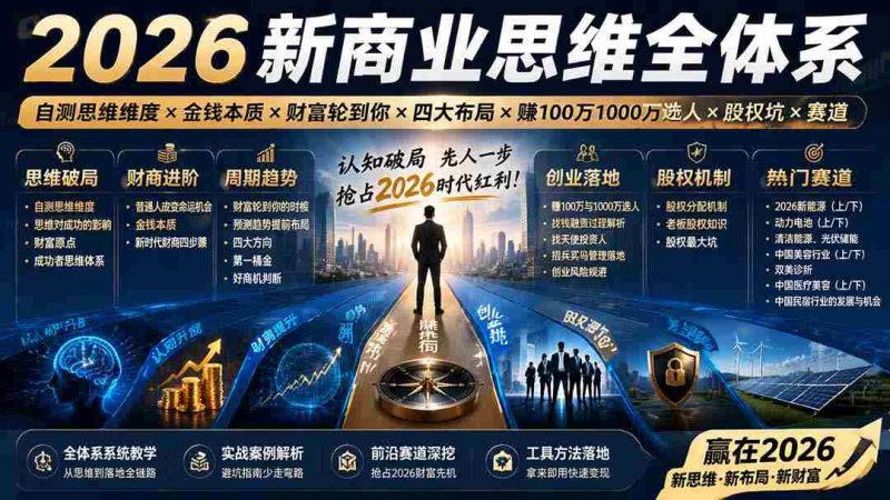 (19696期)2026新商业思维全体系:自测思维维度×金钱本质×财富轮到你×四大布局×赚100万1000万选人×股权坑×赛道-湘创网