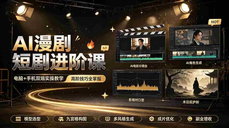 (19317期)AI漫剧短剧进阶课|电脑+手机双端实操教学|影视剧对口型人物吃瓜×解压末日庇护所全程讲解,高阶技巧全掌握-湘创网