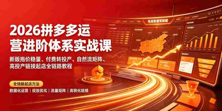 2026拼多多运营进阶体系实战课|新版拖价稳量、付费转投产、自然流矩阵、高投产链接起店全链路教程-湘创网