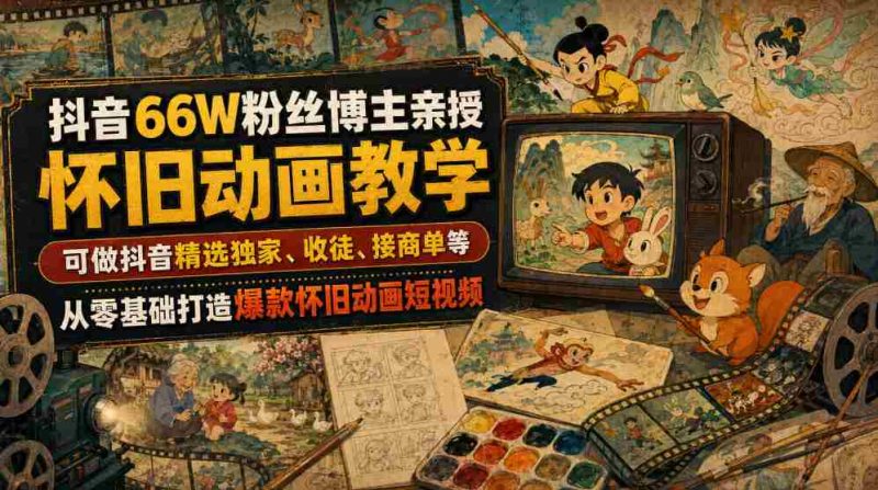 抖音66W粉丝博主亲授怀旧动画教学,可做抖音精选独家、收徒、接商单等,从零基础打造爆款怀旧动画短视频-湘创网