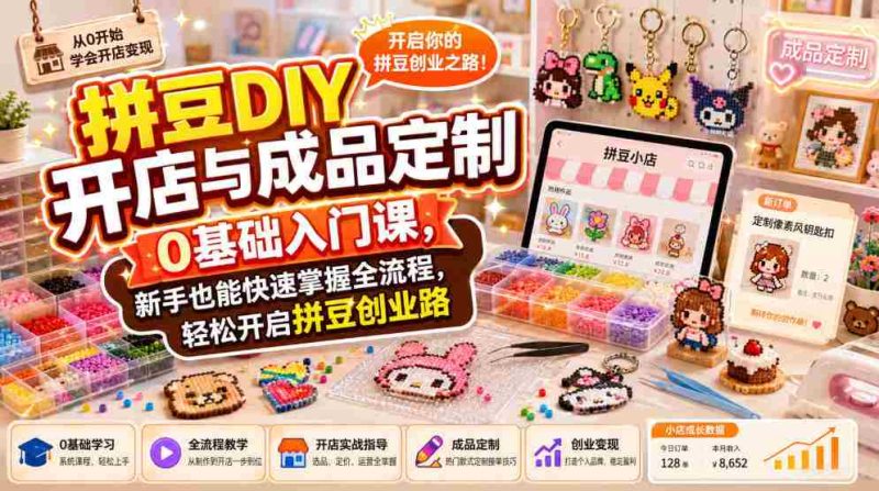 拼豆DIY开店与成品定制0基础入门课,新手也能快速掌握全流程,轻松开启拼豆创业路-湘创网