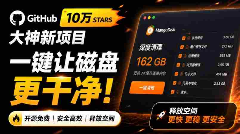 在Gtihub上做出10万stars的大神，又发布新项目了！一键让磁盘更干净，开源免费清理工具MangoDisk-湘创网