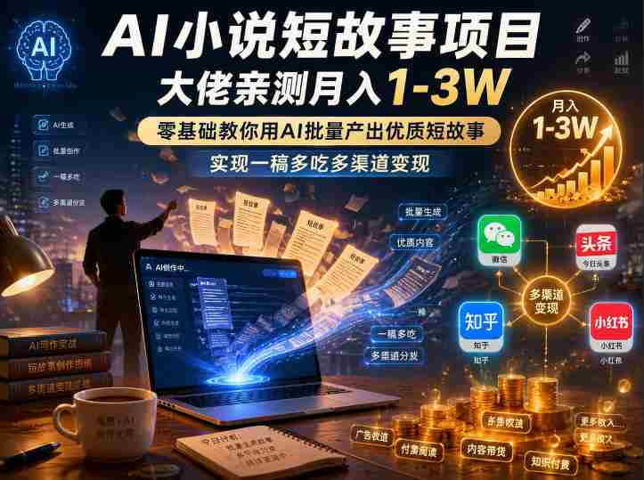 AI小说短故事项目，大佬亲测月入1-3W，零基础教你用AI批量产出优质短故事，实现一稿多吃多渠道变现（更新0824）-湘创网