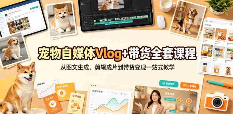 宠物自媒体Vlog+带货全套课程|从图文生成、剪辑成片到带货变现一站式教学-湘创网