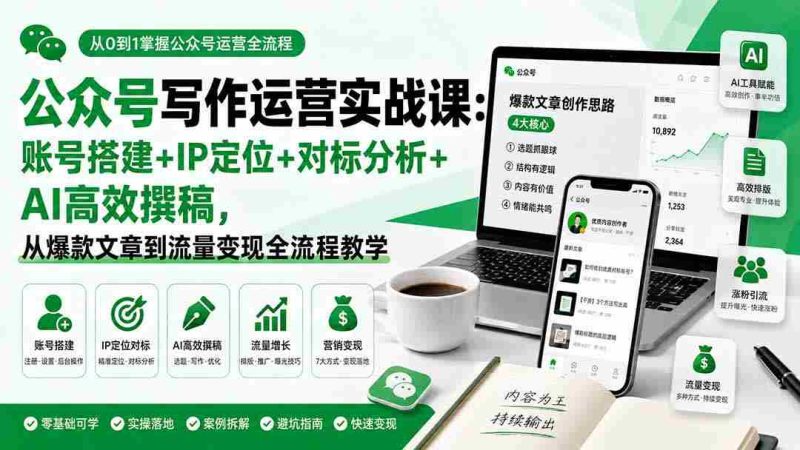 (19914期)公众号写作运营实战课:账号搭建+IP定位+对标分析+AI高效撰稿,从爆款文章到流量变现全流程教学-湘创网