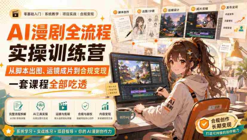 AI漫剧全流程实操训练营,从脚本出图、运镜成片到合规变现,一套课程全部吃透-湘创网