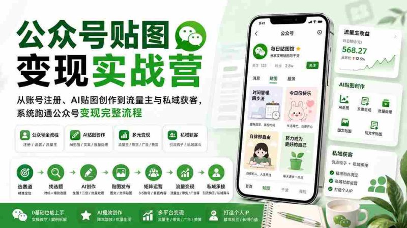 （20120期）公众号贴图变现实战营：从账号注册、AI贴图创作到流量主与私域获客，系统跑通公众号变现完整流程-湘创网