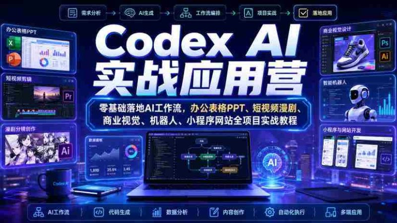 Codex AI实战应用营｜零基础落地AI工作流，办公表格PPT、短视频漫剧、商业视觉、机器人、小程序网站全项目实战教程-湘创网