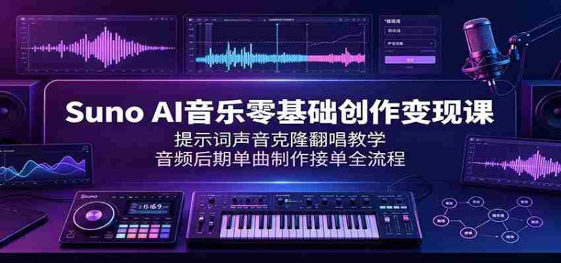 Suno AI音乐零基础创作变现课:提示词声音克隆翻唱教学,音频后期单曲制作接单全流程-湘创网