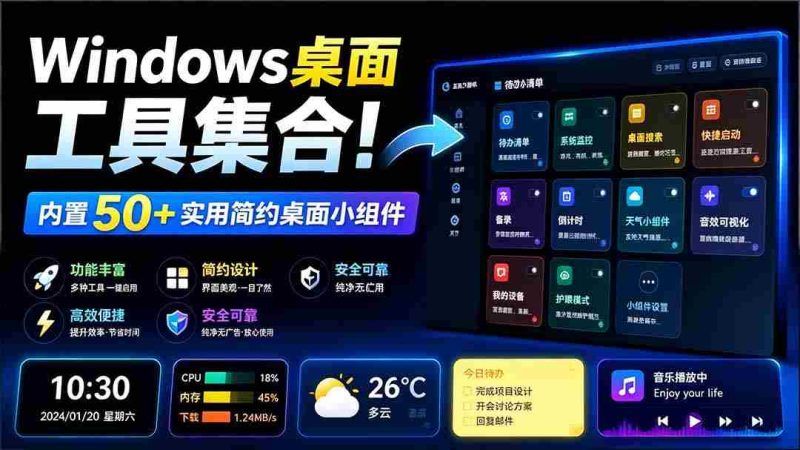 （19585期）Windows桌面工具集合！内置50+实用简约桌面小组件，含截图、录屏、翻译、天气等，多秘工具箱-湘创网