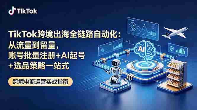 (18907期)TikTok跨境出海全链路自动化:从流量到留量,账号批量注册+AI起号+选品策略一站式-湘创网