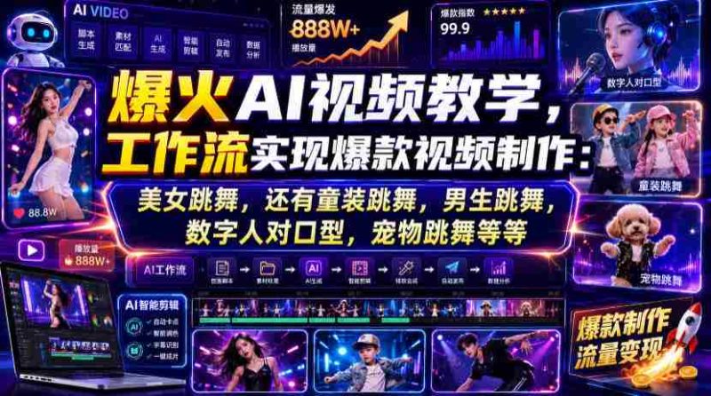 爆火AI视频教学,工作流实现爆款视频制作:美女跳舞,还有童装跳舞,男生跳舞,数字人对口型,宠物跳舞等等-湘创网