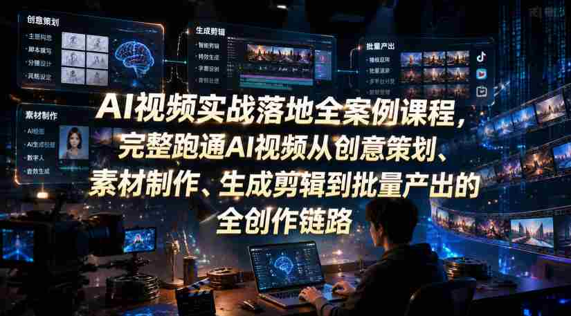 AI视频实战落地全案例课程,完整跑通AI视频从创意策划、素材制作、生成剪辑到批量产出的全创作链路