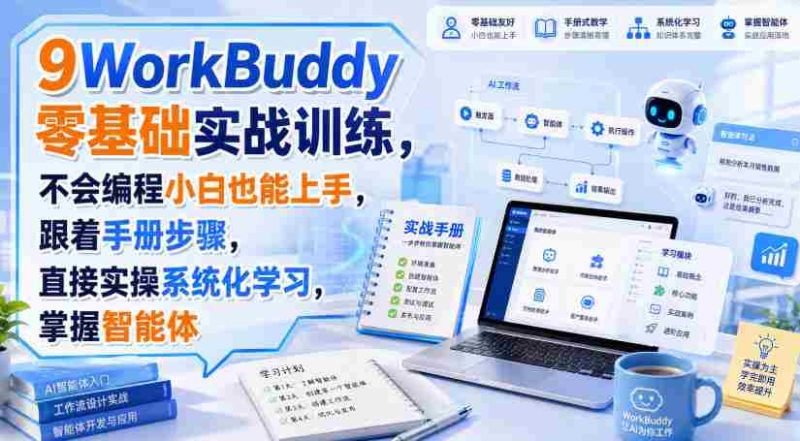 WorkBuddy零基础实战训练，不会编程小白也能上手，跟着手册步骤，直接实操系统化学习，掌握智能体-湘创网