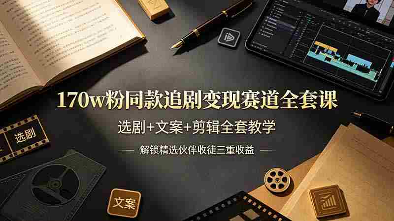（19123期）170w粉博主同款追剧变现赛道全套课，选剧+文案+剪辑全套教学，解锁精选伙伴收徒三重收益-湘创网