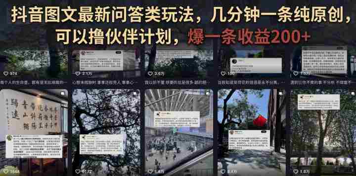 抖音图文最新问答类玩法,几分钟一条纯原创,可以撸伙伴计划,爆一条收益200+-湘创网
