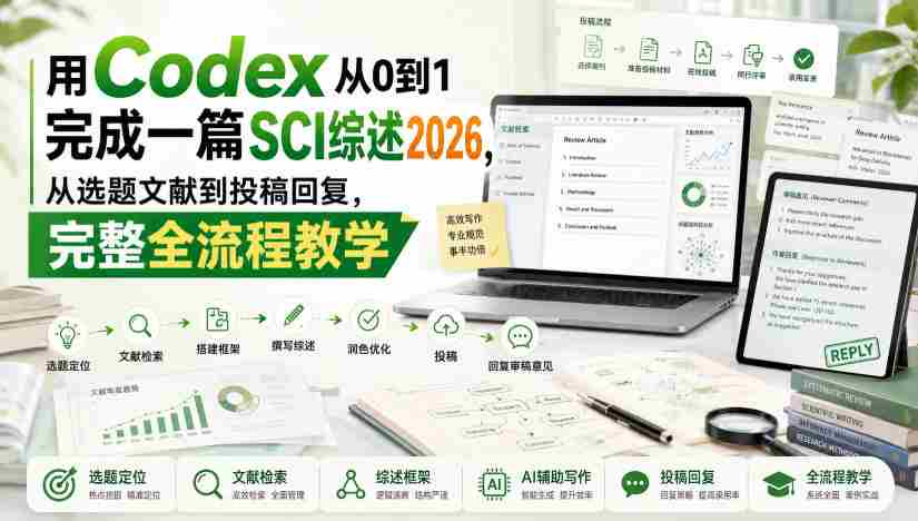 用Codex从0到1完成一篇SCI综述2026，从选题文献到投稿回复，完整全流程教学-湘创网