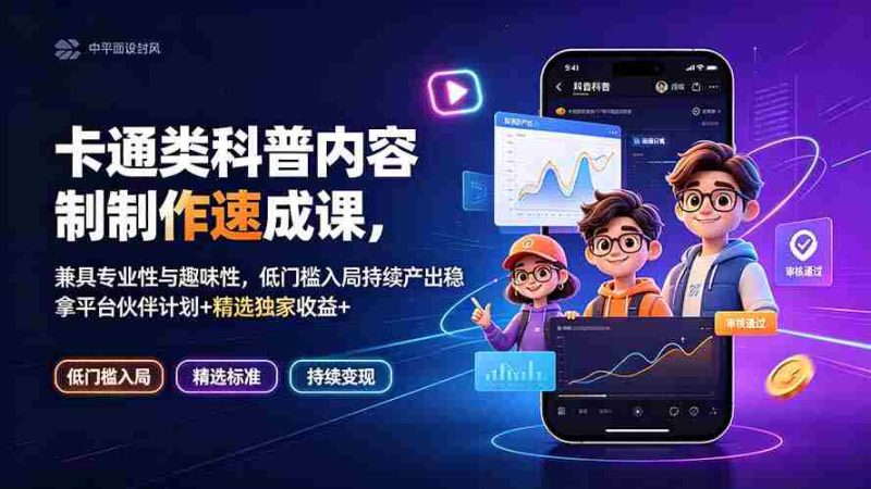 (19234期)卡通类科普内容制作速成课,兼具专业性与趣味性,低门槛入局持续产出稳拿平台伙伴计划+精选独家收益-湘创网