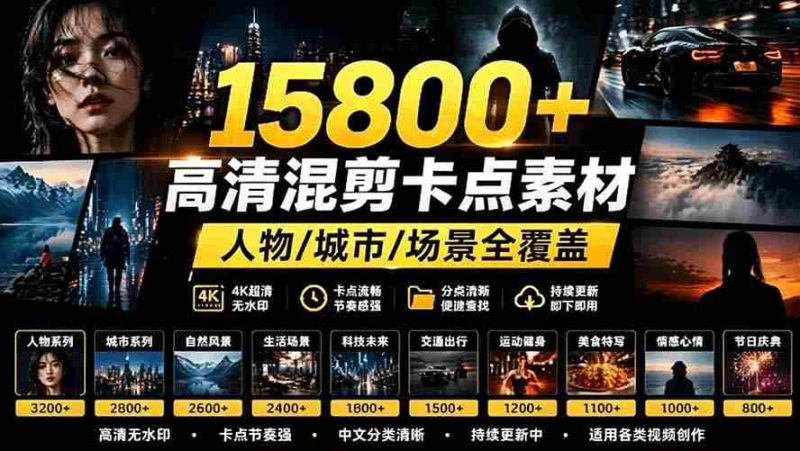 （19120期）【影视剪辑素材合集】15800+高清混剪卡点｜热门影视精彩片段｜人物/城市/场景全覆盖，中文分类清晰-湘创网