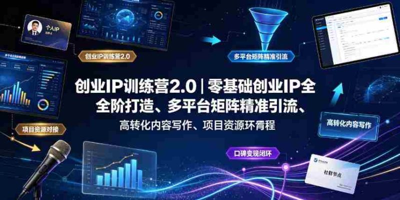 创业IP训练营2.0|零基础创业IP全阶打造、多平台矩阵精准引流、高转化内容写作、项目资源对接与口碑变现闭环课程-湘创网