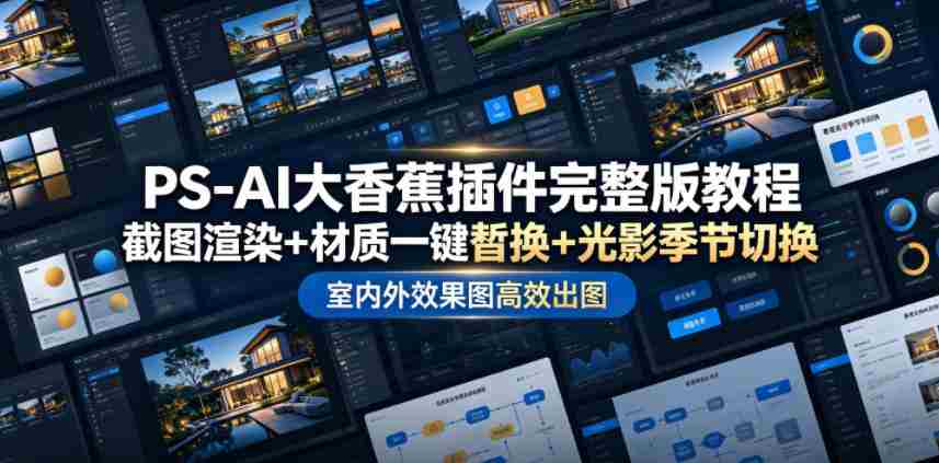 PS-AI大香蕉插件完整版教程，截图渲染+材质一键替换+光影季节切换，室内外效果图高效出图高阶课程-湘创网