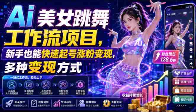Ai美女跳舞工作流项目,新手也能快速起号涨粉变现,多种变现方式