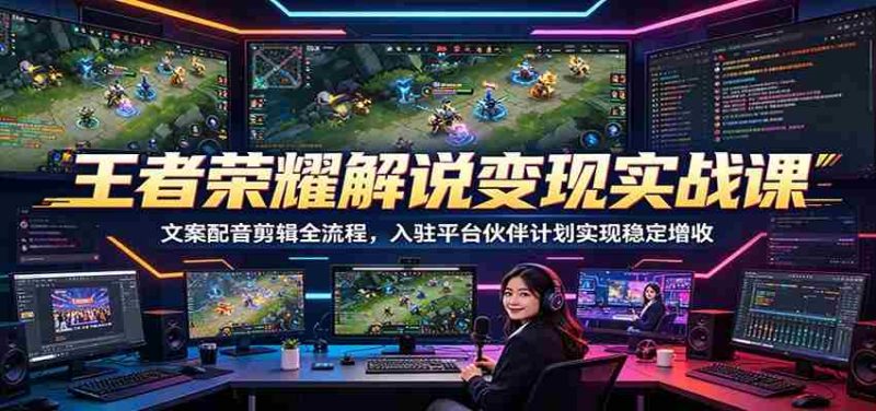 王者荣耀解说变现实战课:文案配音剪辑全流程,入驻平台伙伴计划实现稳定增收-湘创网