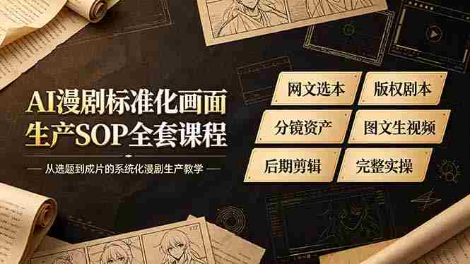 (19401期)AI漫剧标准化画面生产SOP全套课程-更新,网文选本版权剧本分镜资产全覆盖,图文生视频后期剪辑完整实操教学-湘创网