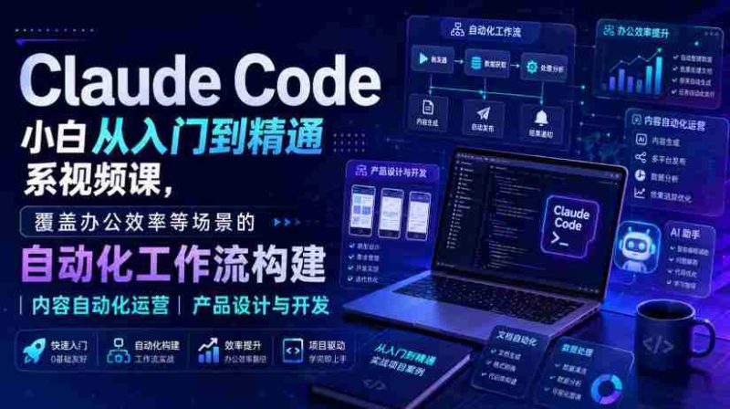 Claude Code小白从入门到精通系视频课,覆盖办公效率等场景的自动化工作流构建|内容自动化运营|产品设计与开发-湘创网