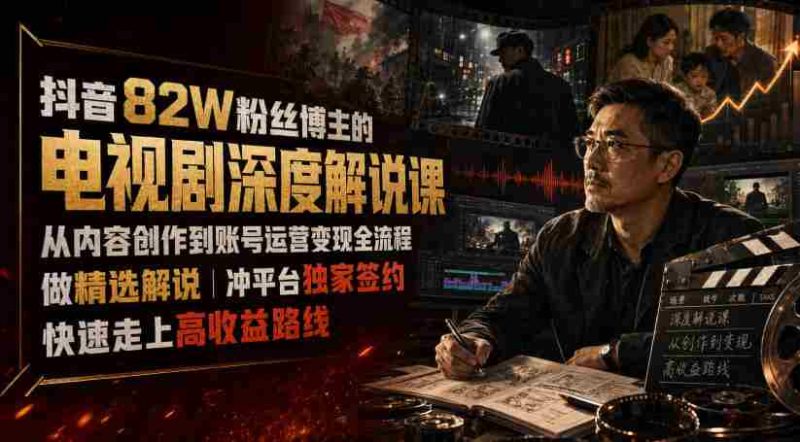 抖音82W粉丝博主的电视剧深度解说课,从内容创作到账号运营变现全流程,做精选解说,冲平台独家签约,快速走上高收益路线-湘创网