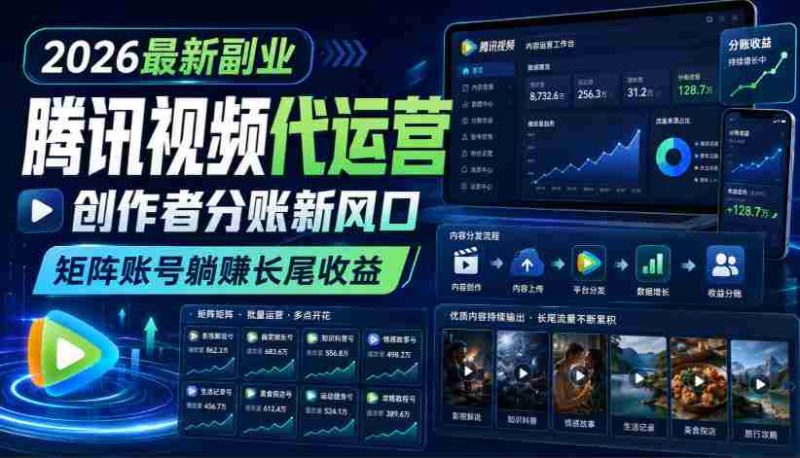 2026最新副业之腾讯视频代运营:创作者分账新风口,矩阵账号躺賺长尾收益【揭秘】-湘创网
