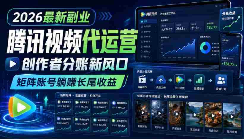 2026最新副业之腾讯视频代运营：创作者分账新风口，矩阵账号躺賺长尾收益【揭秘】-湘创网