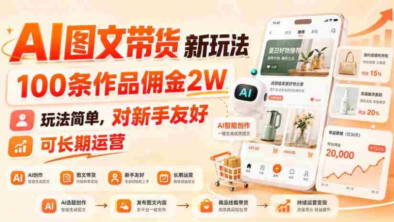 AI图文带货新玩法，100条作品佣金2W，玩法简单，对新手友好，可长期运营-湘创网