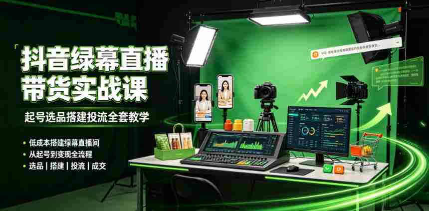 某社群抖音绿幕直播带货实战课,起号选品搭建投流全套教学,低成本搭建绿幕直播间