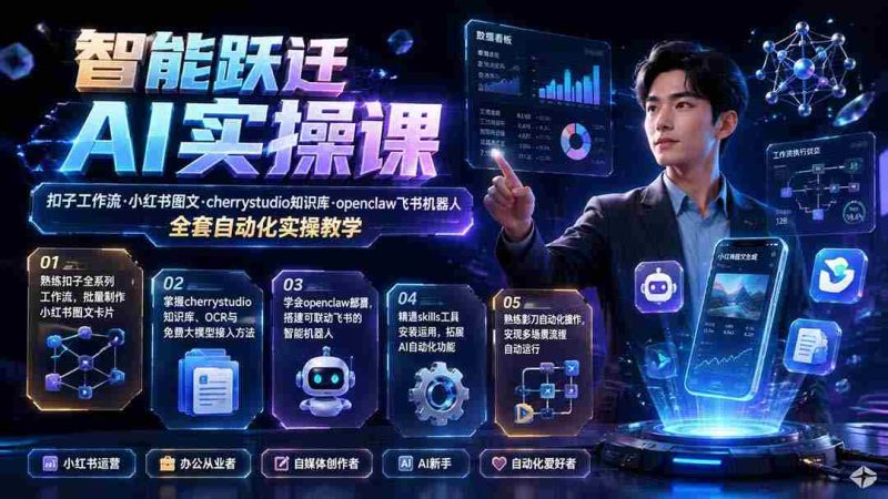 (19653期)智能跃迁 AI实操课|扣子工作流小红书图文搭建,cherrystudio知识库openclaw飞书机器人全套自动化实操教学-湘创网