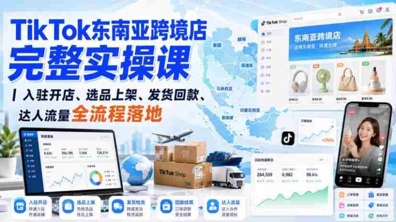 TikTok东南亚跨境店完整实操课|入驻开店、选品上架、发货回款、达人流量全流程落地-湘创网