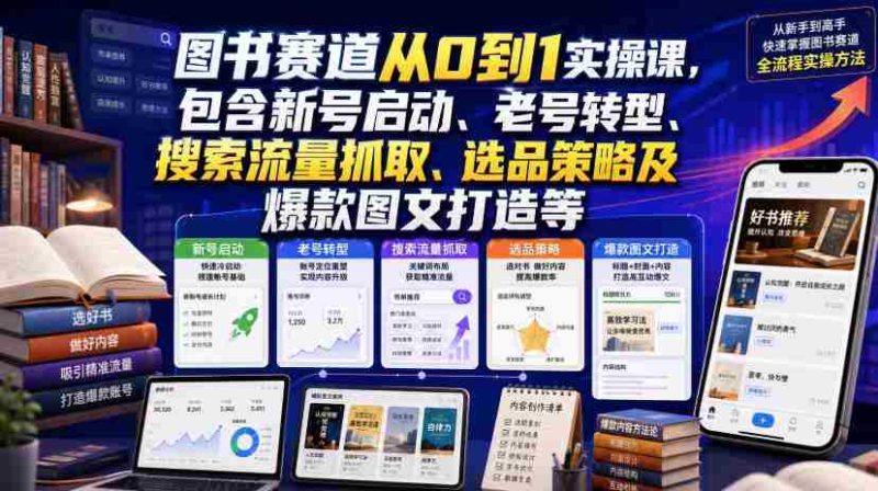 图书赛道从0到1实操课,包含新号启动、老号转型、搜索流量抓取、选品策略及爆款图文打造等-湘创网