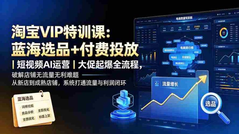 (19399期)淘宝VIP特训课:蓝海选品+付费投放|短视频AI运营|大促起爆全流程,破解店铺无流量无利润难题-湘创网