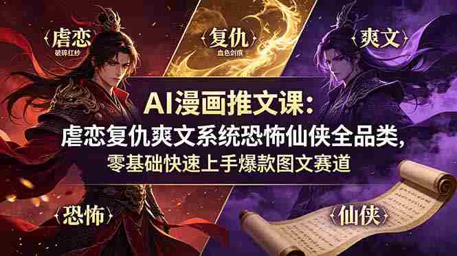 (19060期)AI漫画推文课:虐恋复仇爽文系统恐怖仙侠全品类,零基础快速上手爆款图文赛道-湘创网