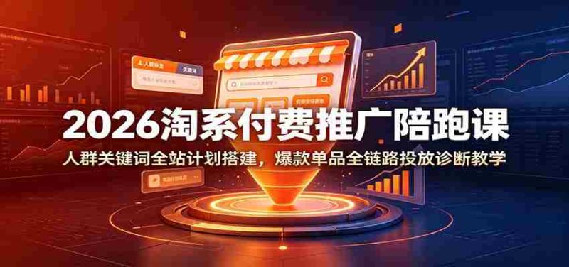 2026淘系付费推广陪跑课:人群关键词全站计划搭建,爆款单品全链路投放诊断教学-湘创网