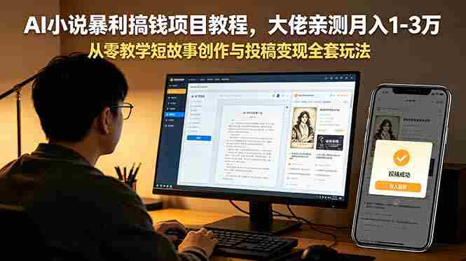 (18898期)AI小说暴利搞钱项目教程,大佬亲测月入1-3万,从零教学短故事创作与投稿变现全套玩法-湘创网